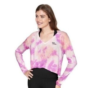 VICTORIA SECRET PINK Tie Dye V-neck Long Sleeve Cropped Exercise T-Shirt